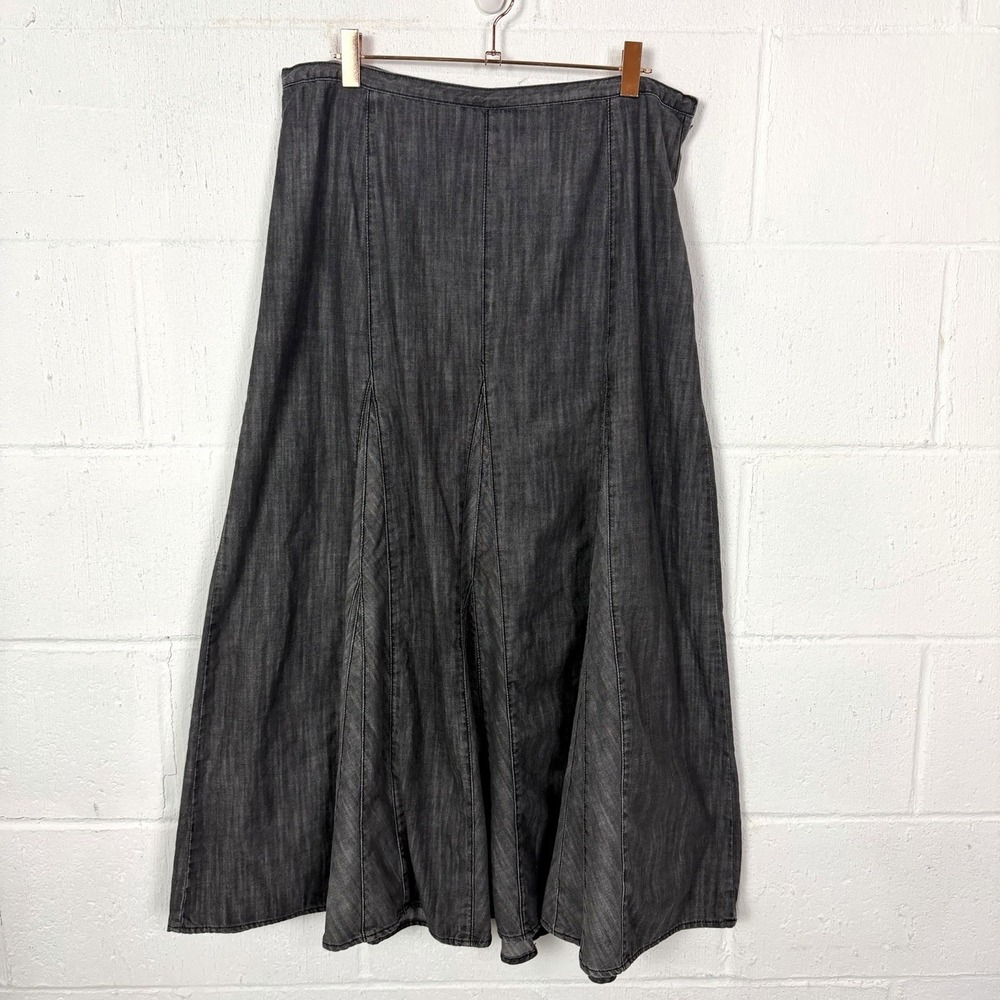VTG Isabella Bird Maxi Denim Jean Skirt SZ 10 Gray Flare Hem Y2K BoHo Cottage